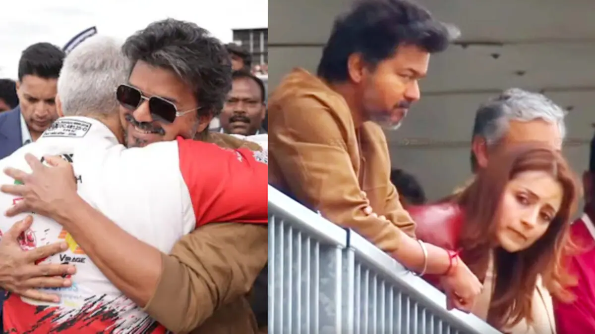తమిళనాడు సీఎం విజయ్ తో కలిసి ట్రిషా కృష్ణన్.. అజిత్ కుమార్ లె మాన్స్ రేస్ కు హాజరు