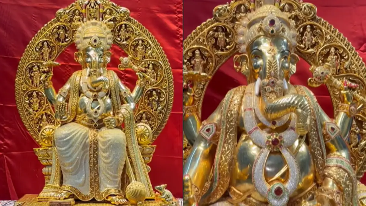 హైదరాబాద్‌లో 3,83,800 అమెరికన్ డైమండ్స్‌తో 24 క్యారెట్ బంగారుతో తయారు చేసిన గణేశుడి విగ్రహం