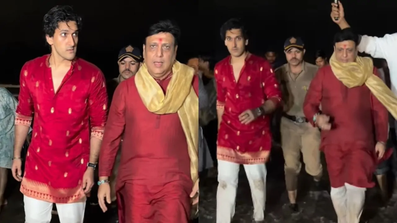 గోవిందా, తన కుమారుడితో కలిసి బప్పాకు వీడ్కోలు