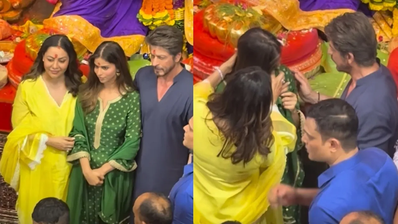 షారుక్ ఖాన్, గౌరీ ఖాన్ మరియు సుహానా ఖాన్ లాల్‌బాగ్‌చా రాజా వద్ద ప్రత్యేక క్షణం